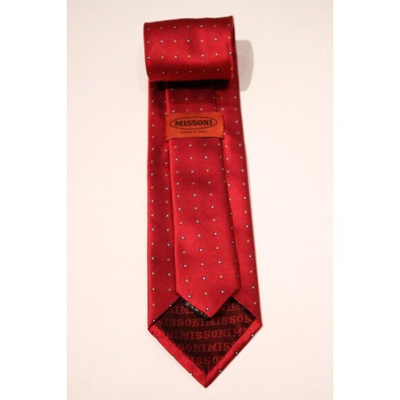 MISSONI ITALY Red Dotted Print DRESS TIE Cravatte 100% SILK Logo BRANDED - Picture 2 of 2